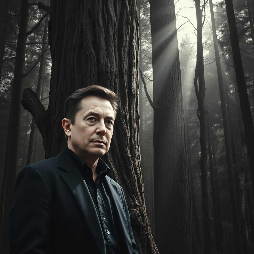 Ominous Portrait of Man Beside Demon Tree