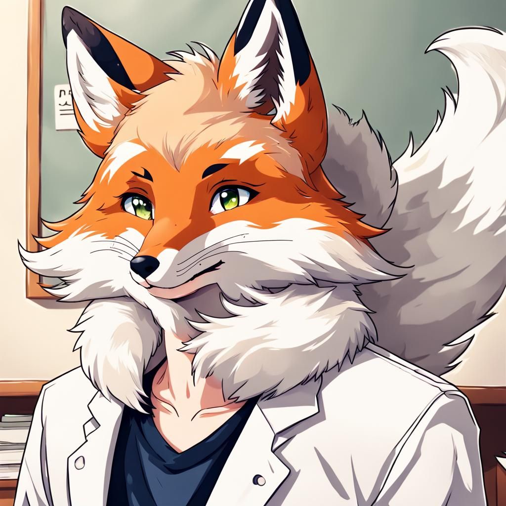 Cute Anime Fox Boy in School Uniform