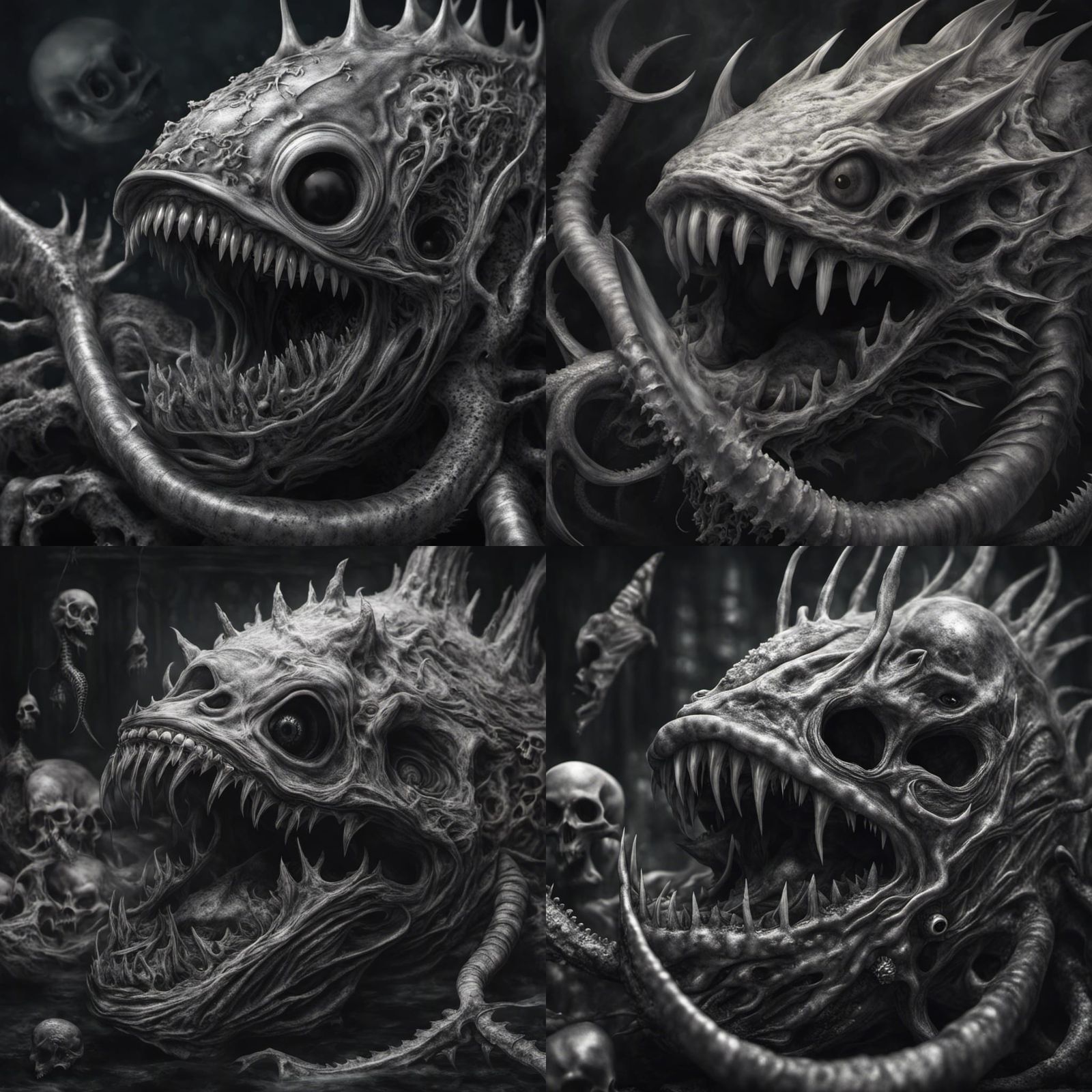 Greyscale Mermaid Horror in Cyberpunk Aesthetic