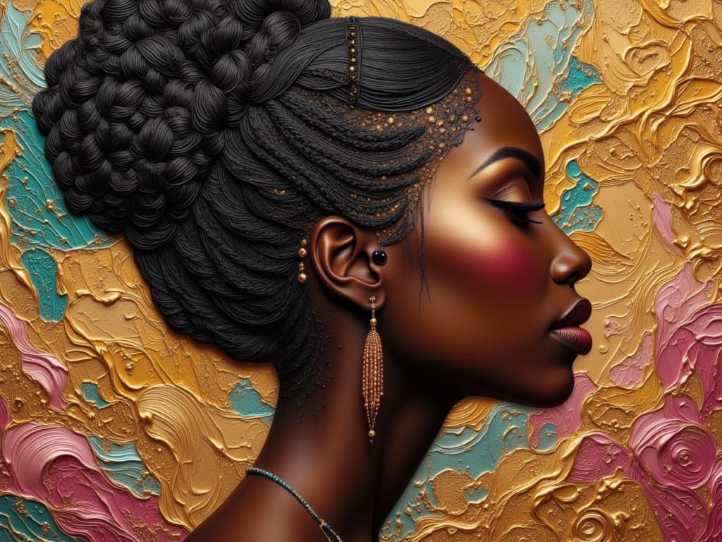 Encaustic Portrait of a Black Woman in Turquoise and Pink