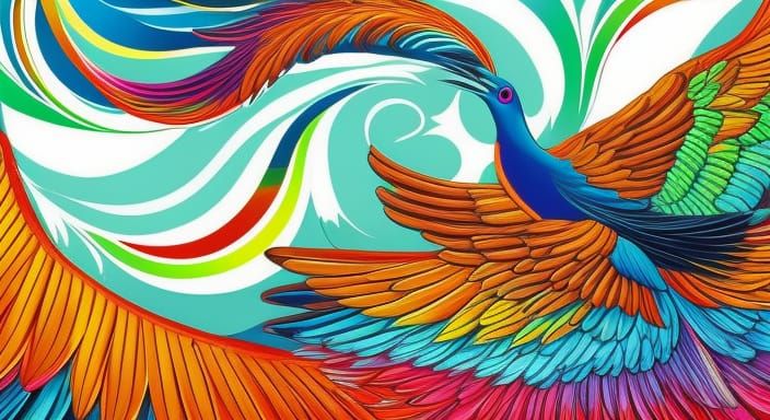 Vibrant Rainbow Bird in Modern Digital Poster Style