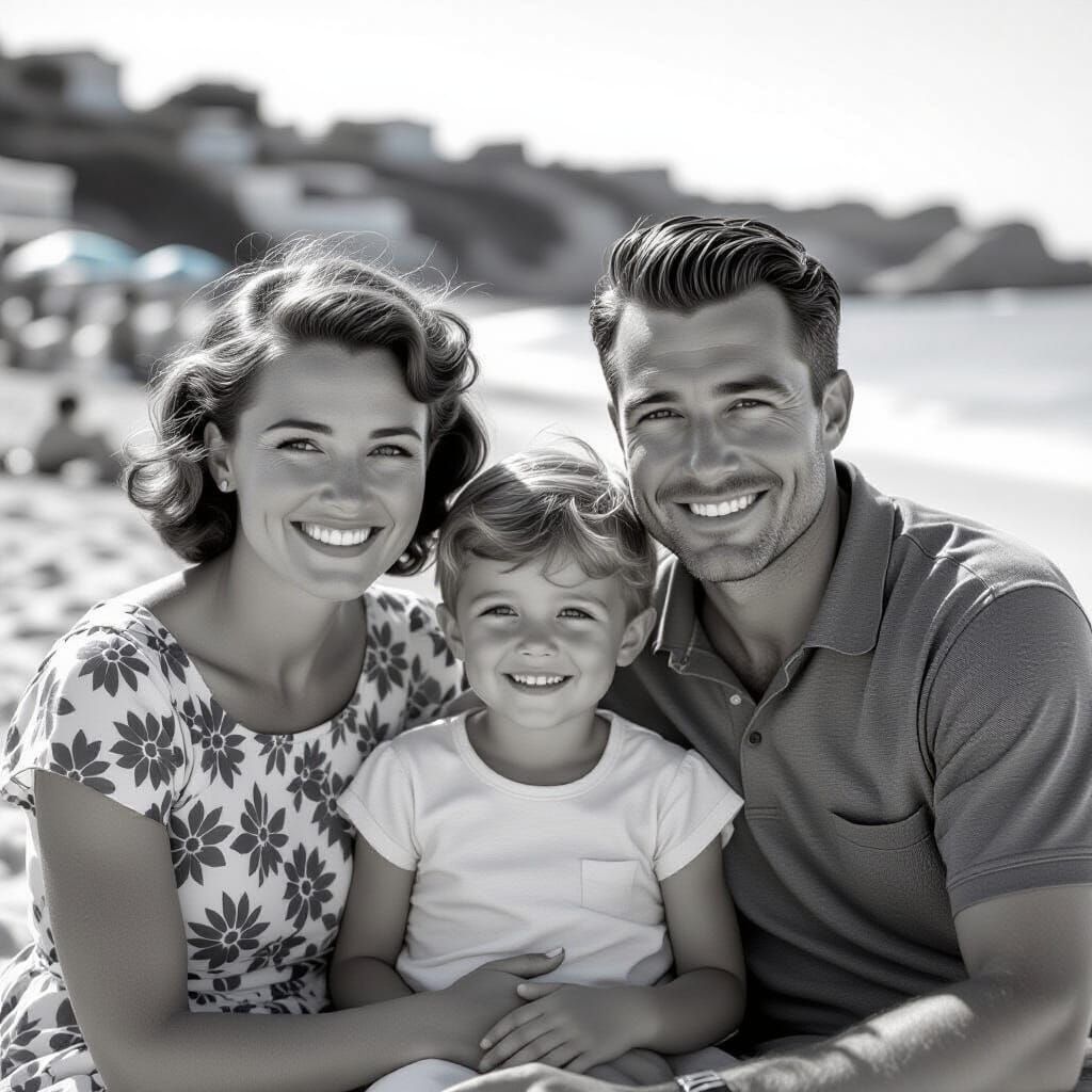 Nostalgic 1960s Family Holiday in Black and White