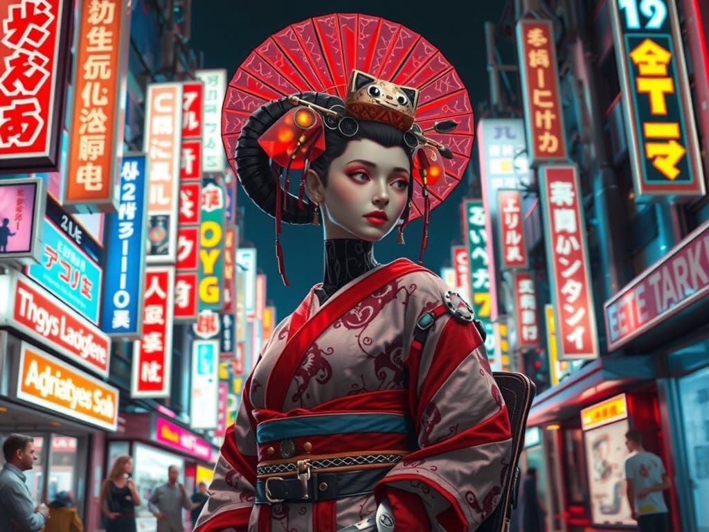 Futuristic Woman in Laboratory with Sacred Geometry