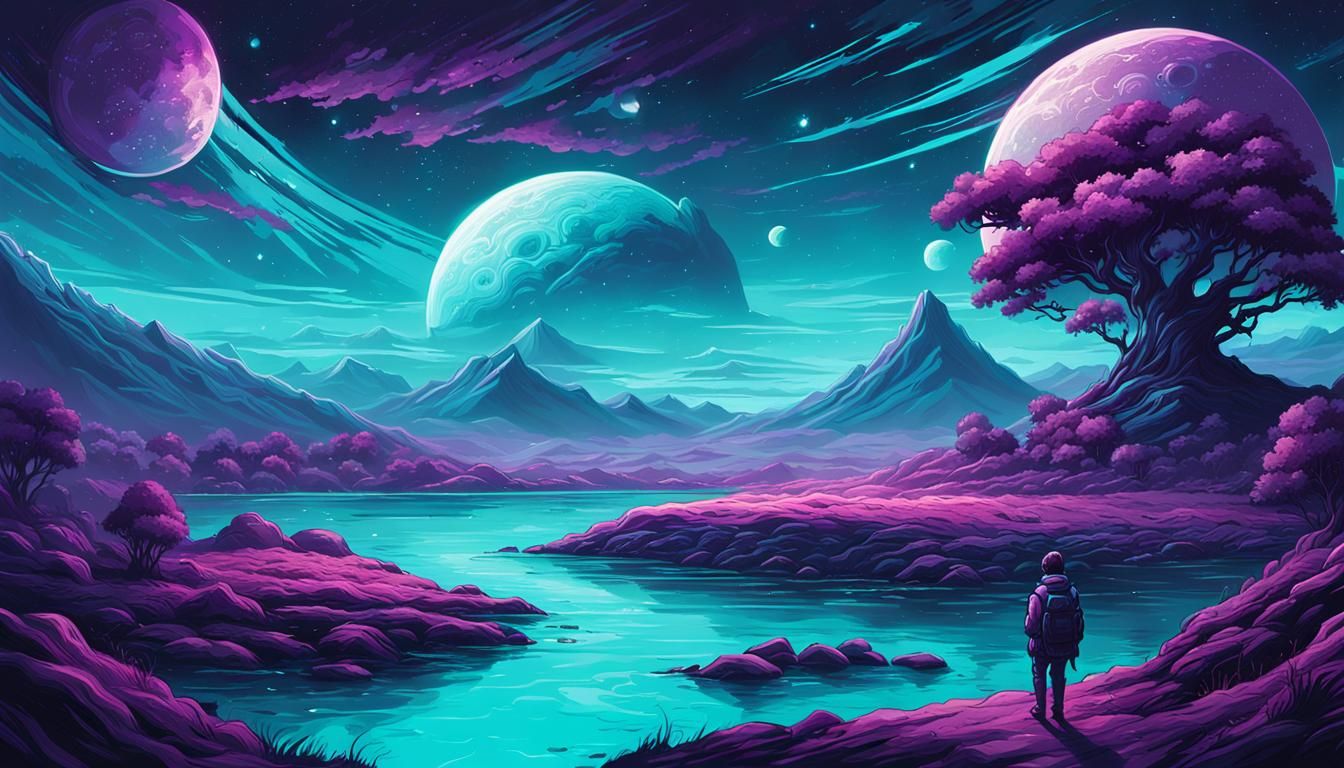 Cyan and Purple Cosmic Landscape