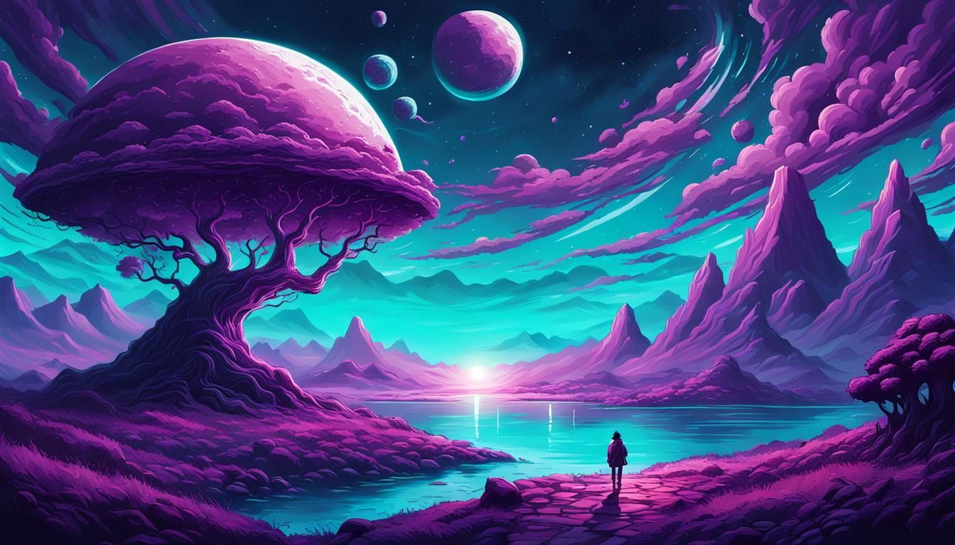 Cyan and Purple Cosmic Landscape