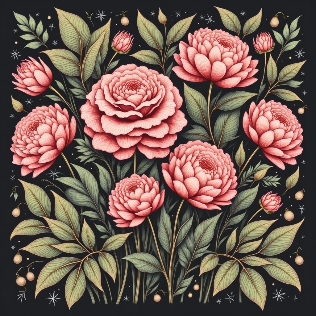 Vibrant Line Drawings of Flowers