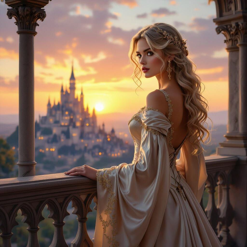 Queen Alexis in Golden Sunset Light at Enchanted Castle