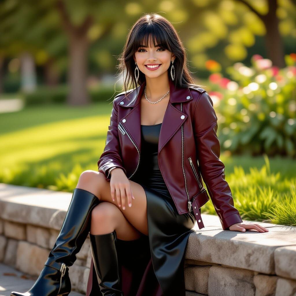 Teenager in Burgundy Leather Jacket, Golden Hour Park Portra...