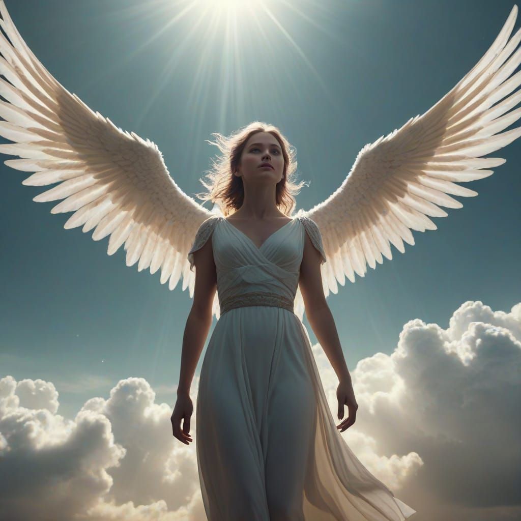 Serene Angel Descends on Celestial Cloud