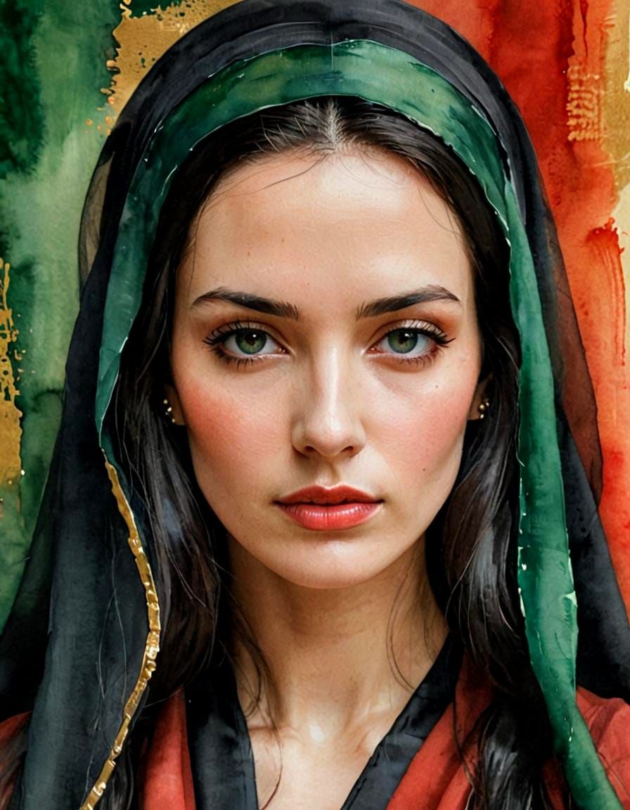 Mysterious Woman in Abstract Watercolor Painting