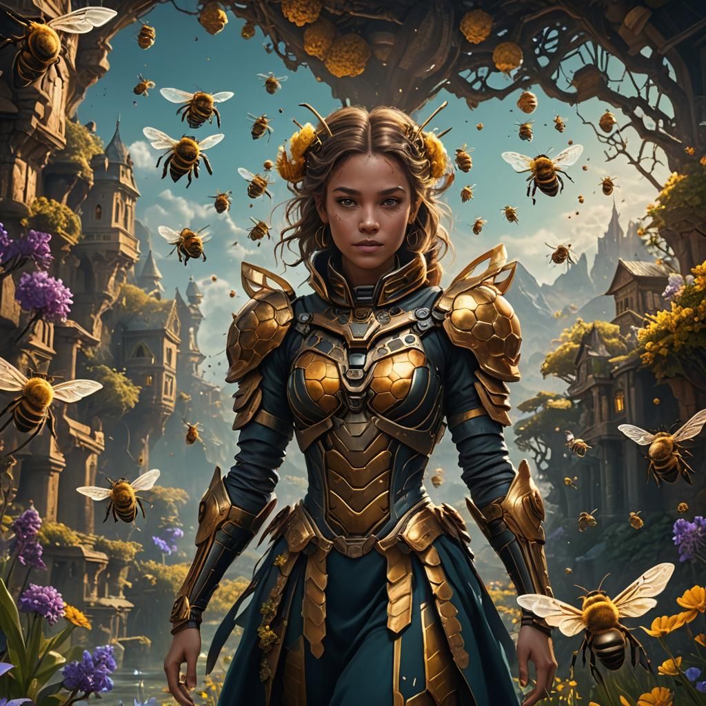 Ethereal Fantasy Women Unleash Honeybee Magic in Vibrant Det...