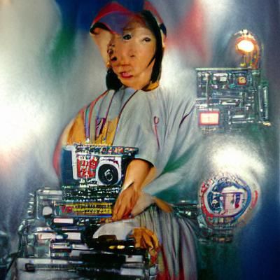 Surrealist Portrait of 1990s DJ in Retro-Futuristic Setting
