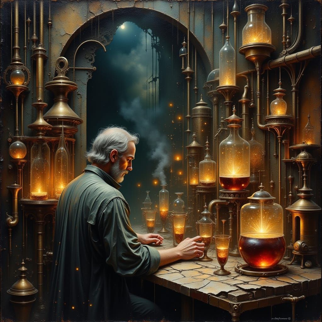 Alchemist's Victorian Lab with Ethereal Glow