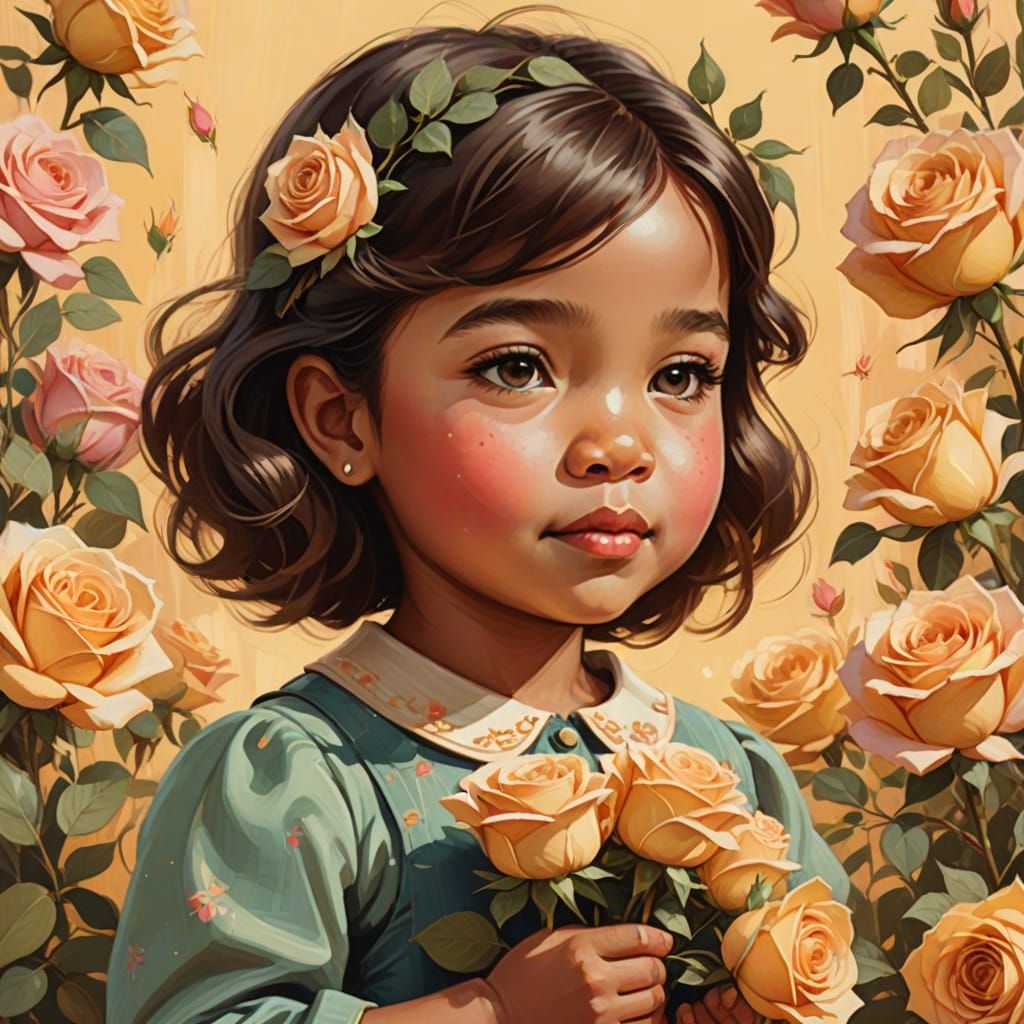 Toddler Girl with Roses: Storybook Digital Painting