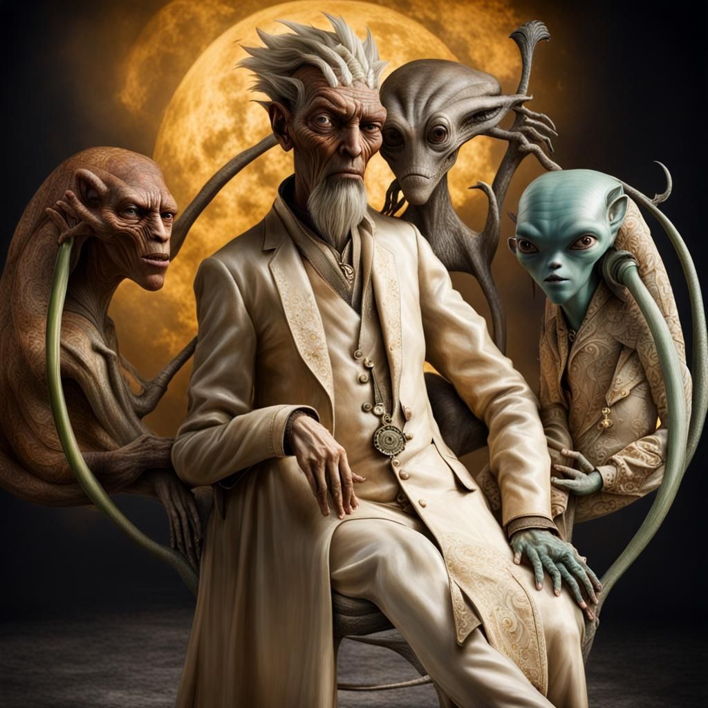 Surreal Alien Celebration in Restaurant, Magical Realism