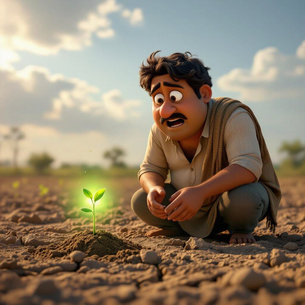 Indian Farmer Witnesses Miracle Sprout in Sunrise