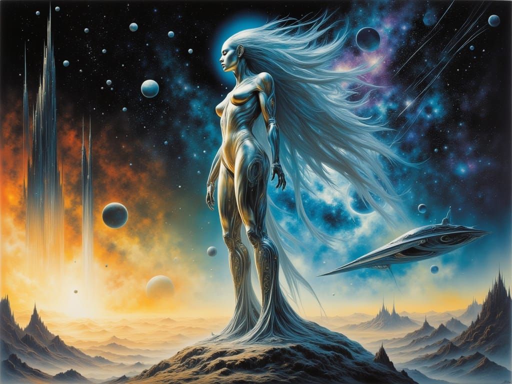 Shimmering Alien Woman in Space, Cinematic Realism