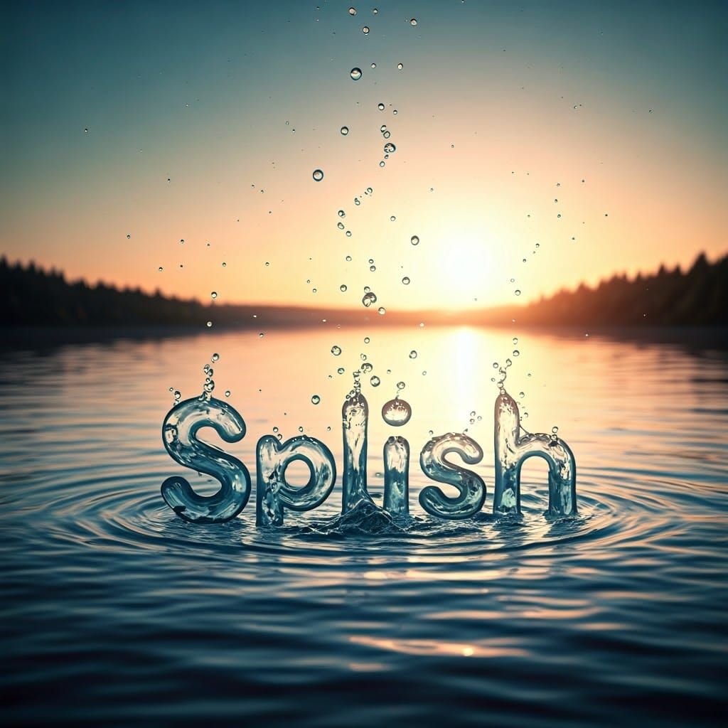 Serene Lake Scene with 3D Font and Hyperrealistic Water Effe...