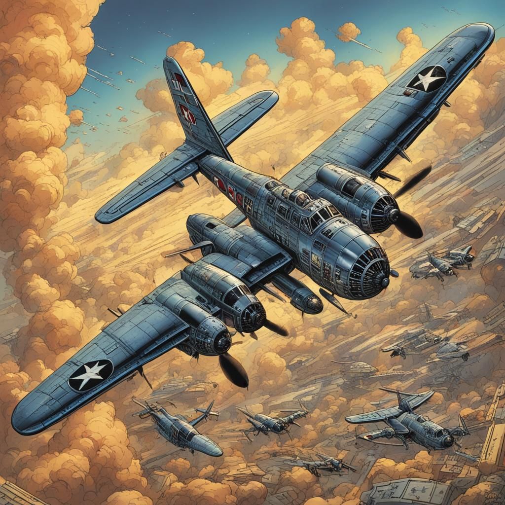 B-17 Model Kit Mark Brooks and Dan Mumford, comic book art, perfect, smooth