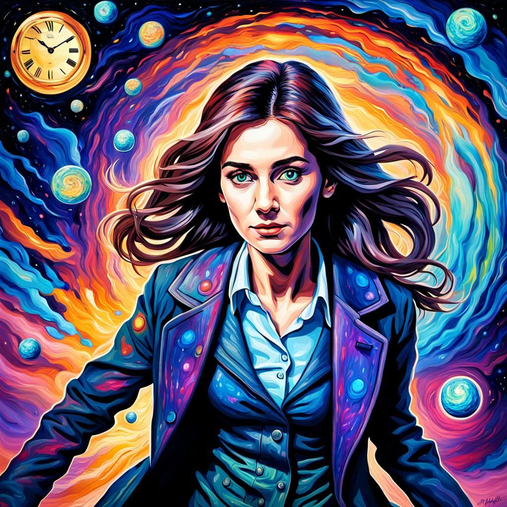 The Doctor from Doctor Who in a Vortex of Cosmic Colors