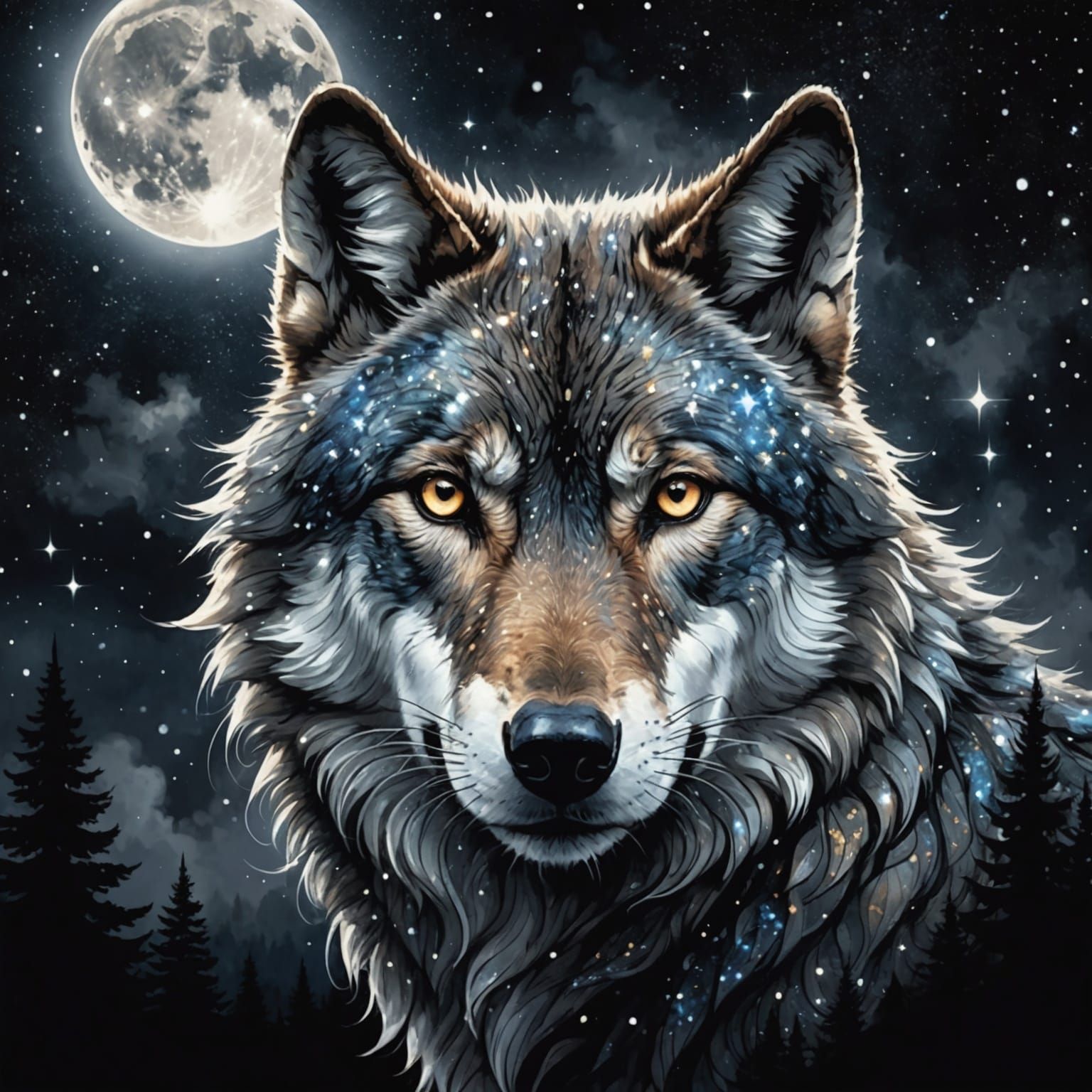 Majestic Wolf Transcends into Celestial Starry Night