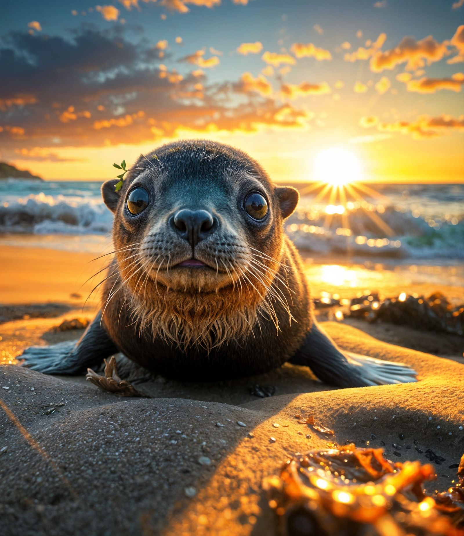 Adorable Sea Lion Pup Portrait in HDR Photography