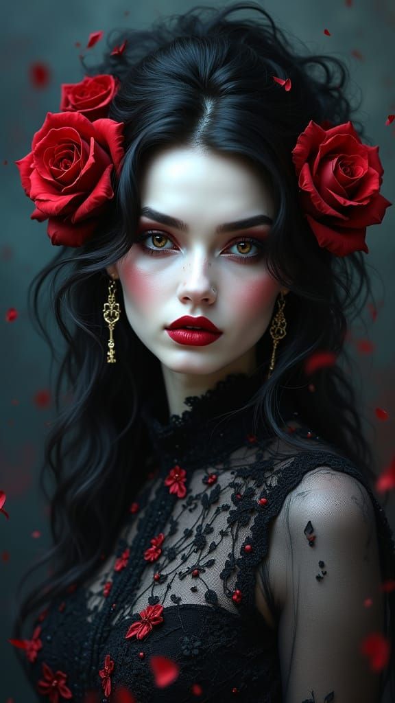 Ethereal Gothic Woman in Hyper-Realistic Portrait