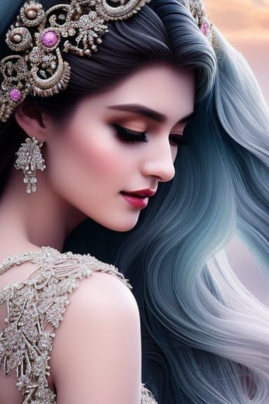 Fantasy Snow Queen Portrait in Pearlesque Filigree Style