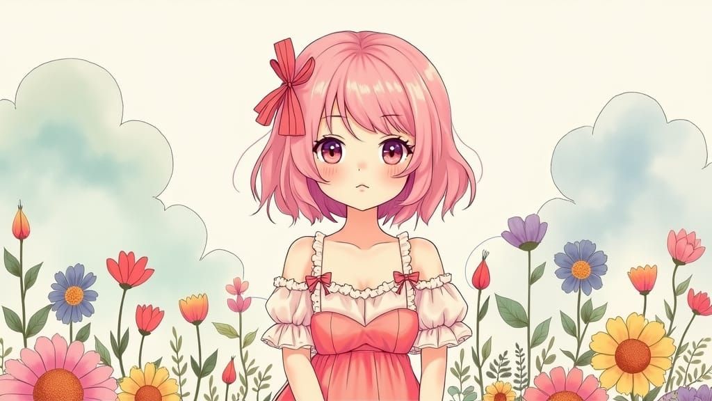 Whimsical Kawaii Girl in Delicate Pastel Dreamscapes