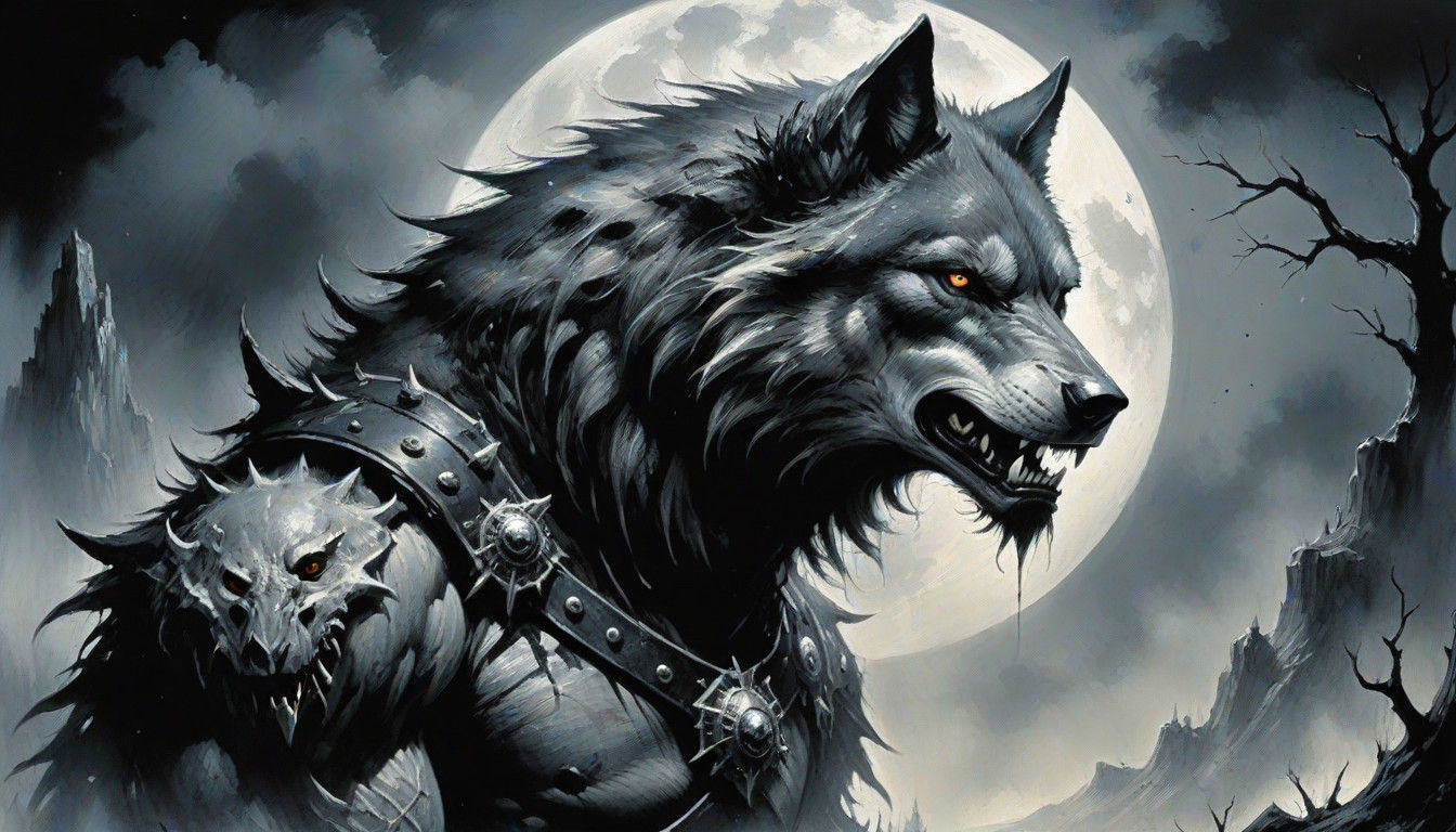 Monstrous Wolf in Dark, Moody Landscape