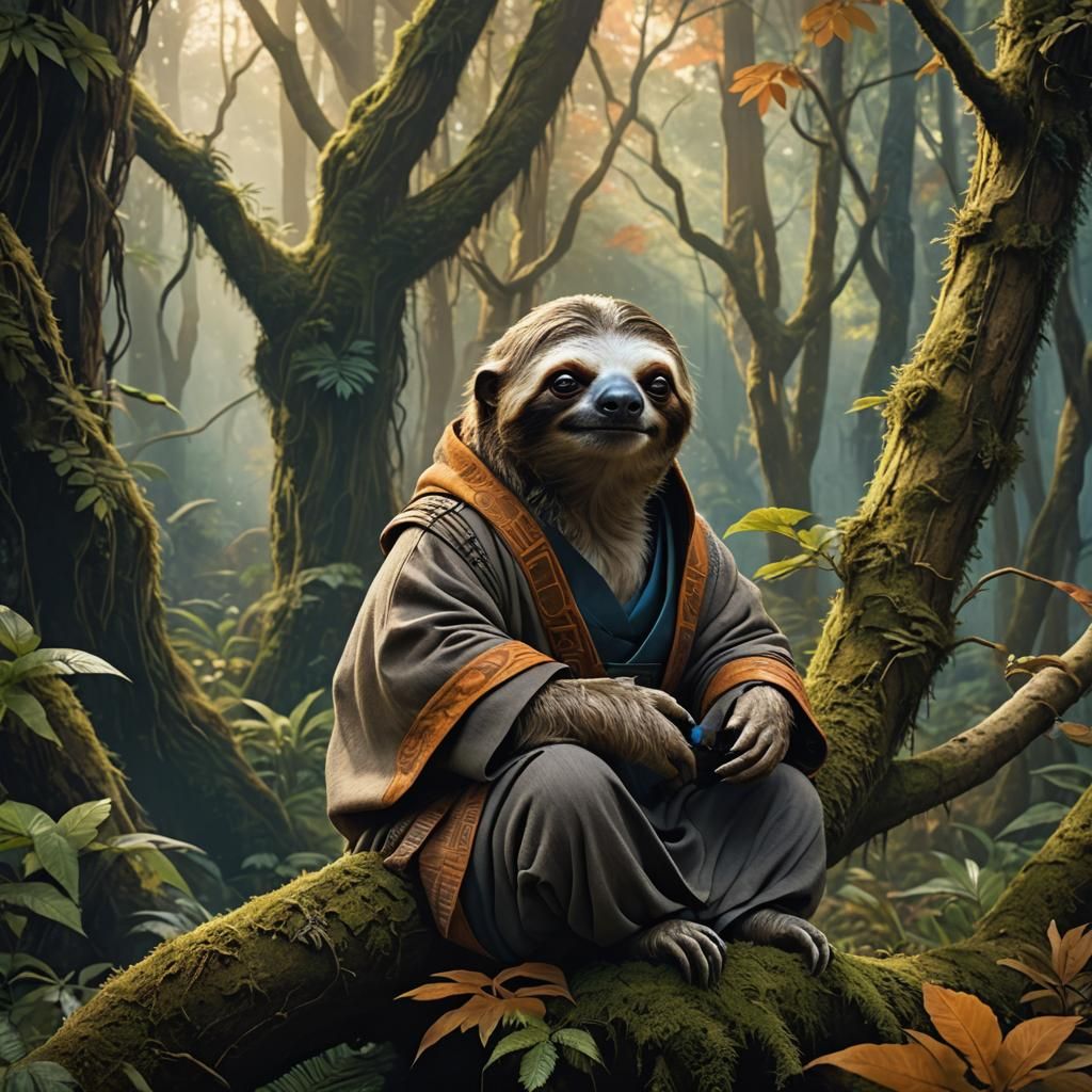 Anakin Skywalker Sloth in Mystical Forest