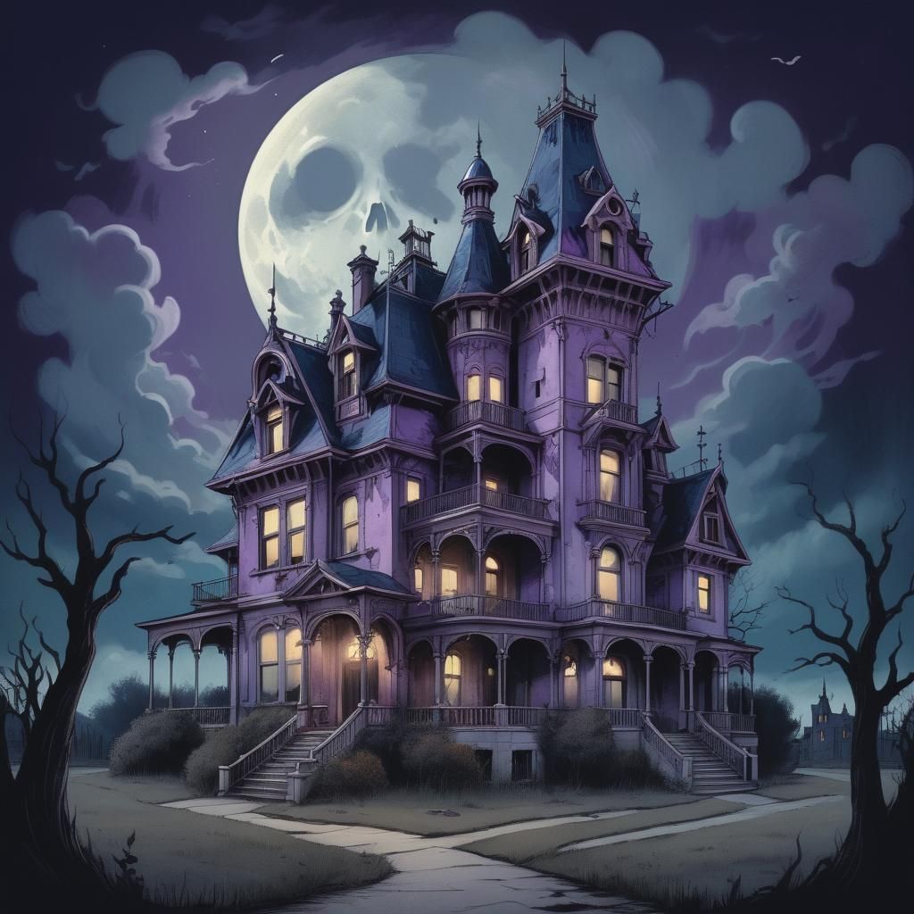 Gothic Mansion Under Eerie Moonlight