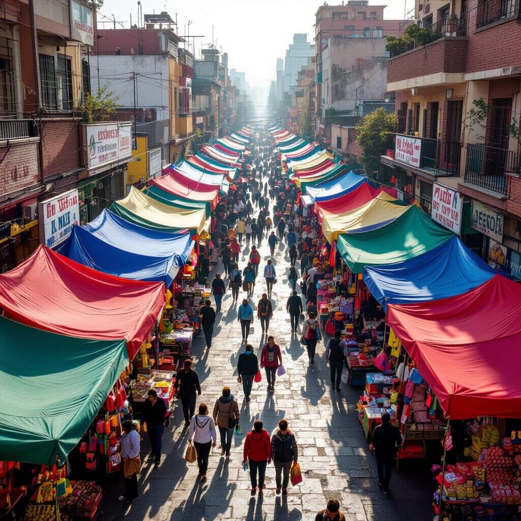 Vibrant Mexico City Market Aerial View