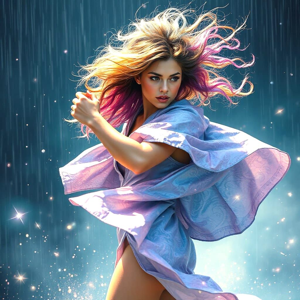 Vibrant Cosmic Dancer in Digital Impressionism