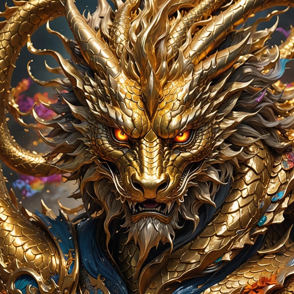 Golden Dragon God in Hyperrealistic Style