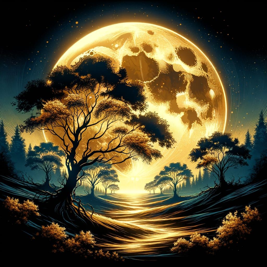 Golden Whispers in a Dark Fantasy Night