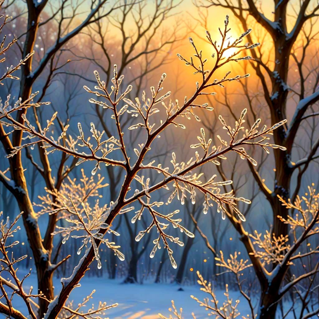 Glistening Ice Branches in Winter Wonderland