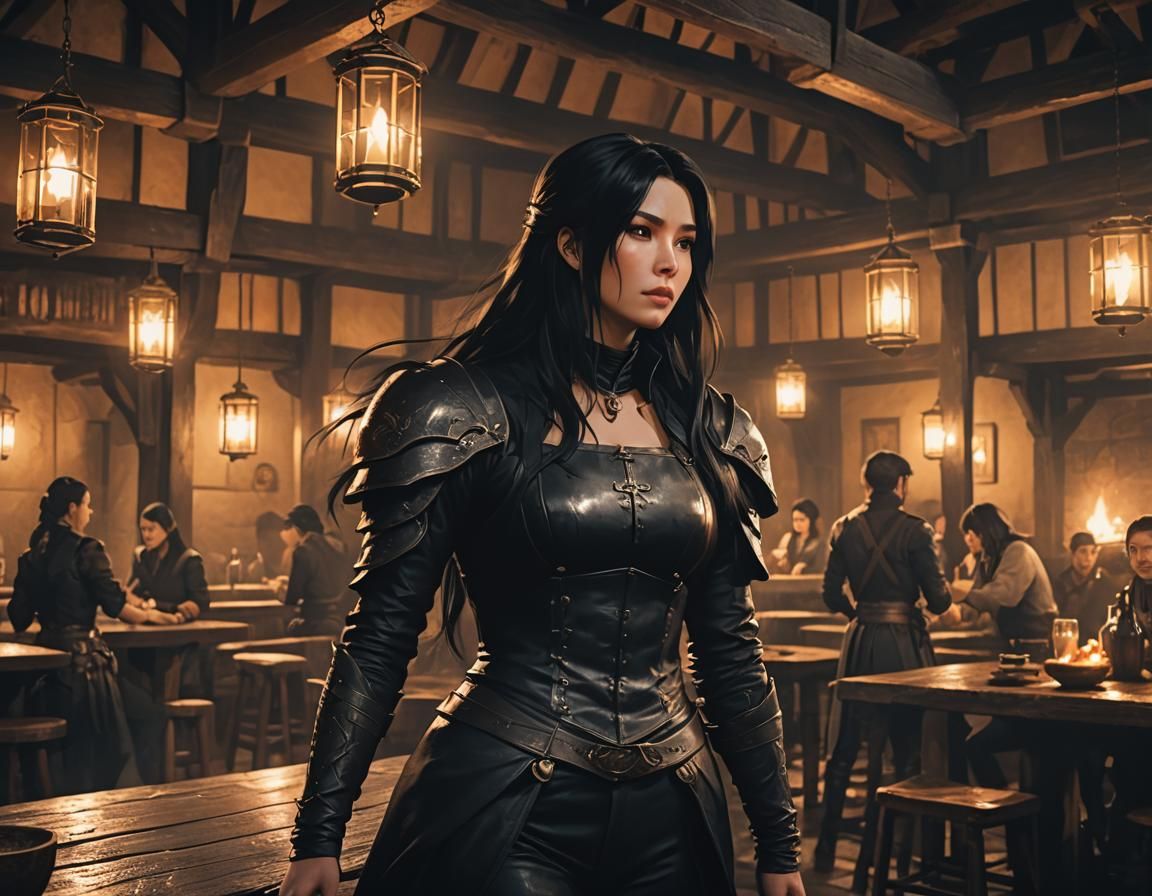 Dark Fantasy Maiden in 15th Century Tavern