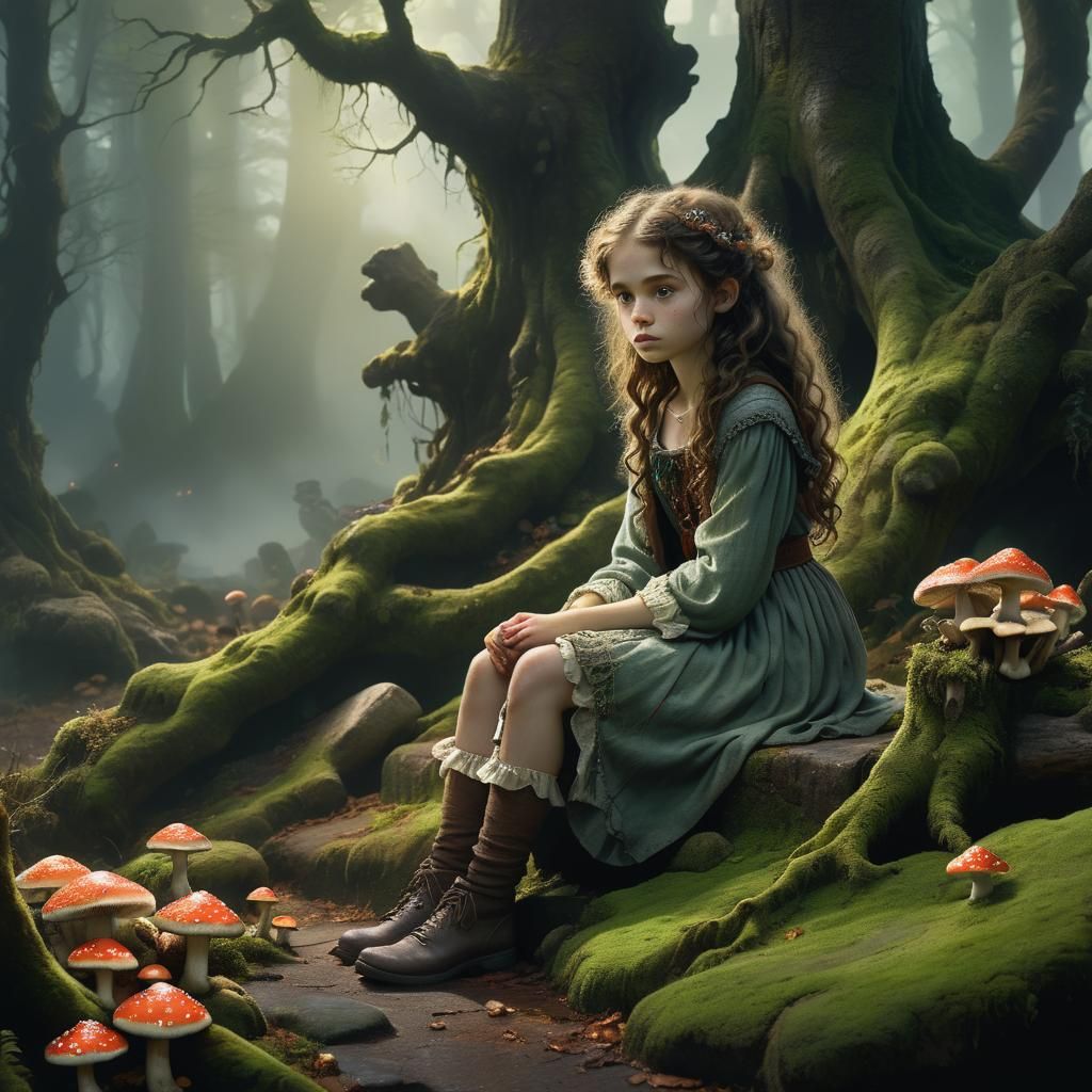 Ethereal Young Girl in Vibrant Fantasy Forest