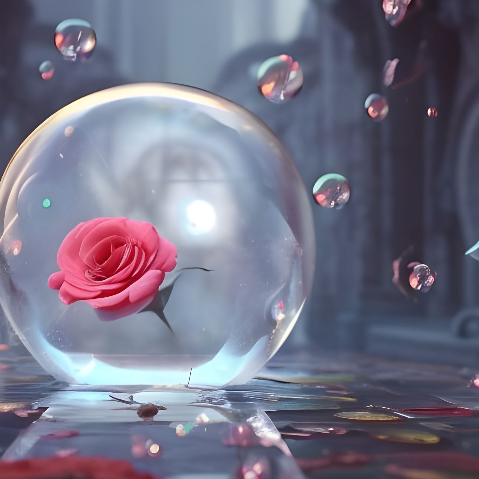Epic Rose in a Dramatic Glass Bubble Scene