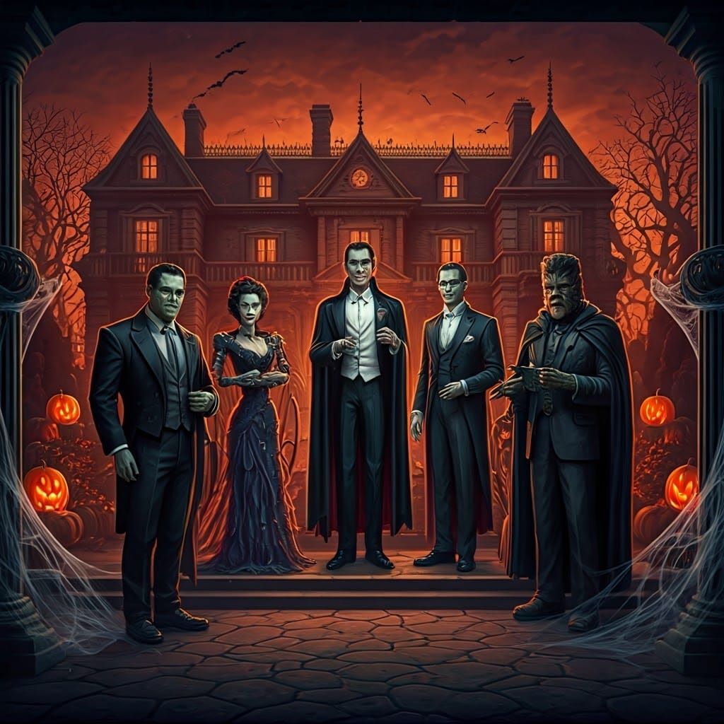 Classic Monsters Gather in Eerie, Atmospheric Mansion