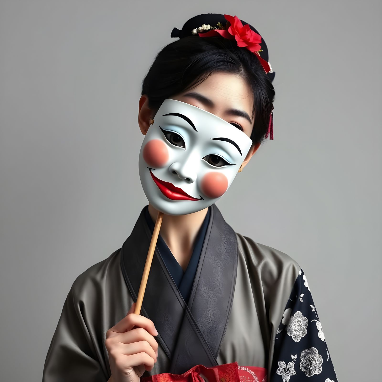 Eerie Japanese Mime Woman with Mask