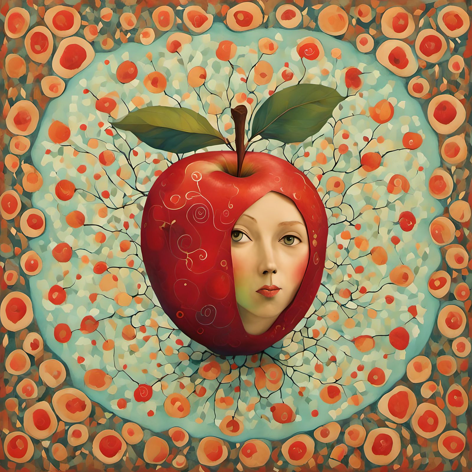 Retro Whimsical Apple Portrait in Pastel Colors