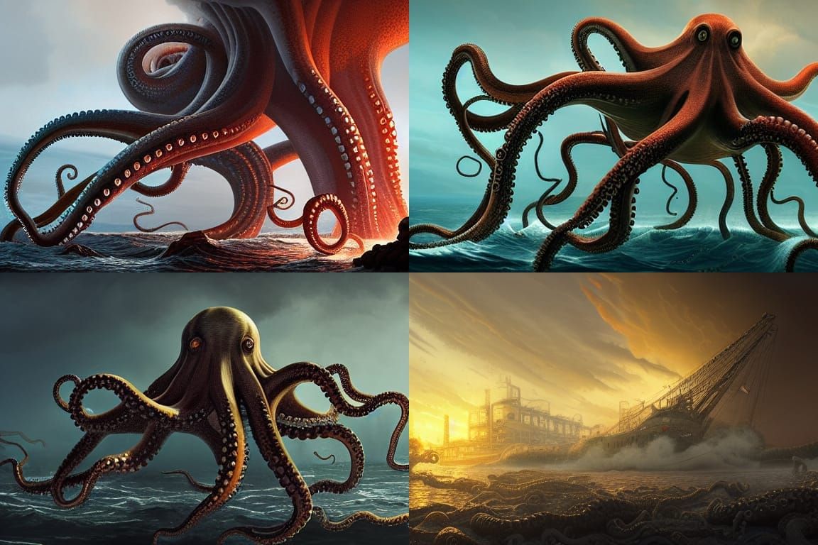 Mutant Nuclear Octopus in Hyperdetailed Fantasy Environment