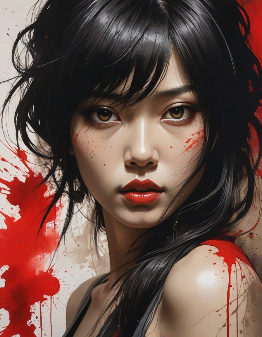 Elegant Japanese Woman in Dramatic Silhouette Art