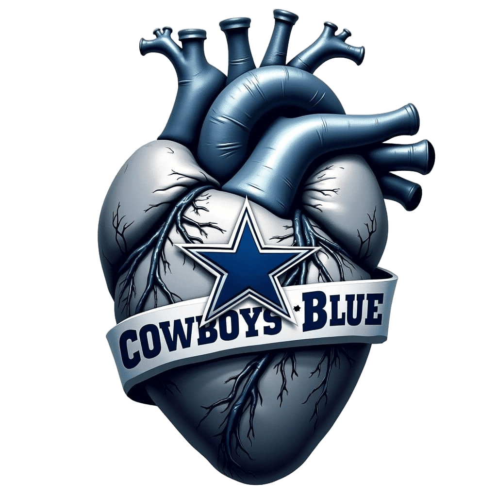 Surreal Dallas Cowboys Heart in Metallic Silver and Deep Blu...