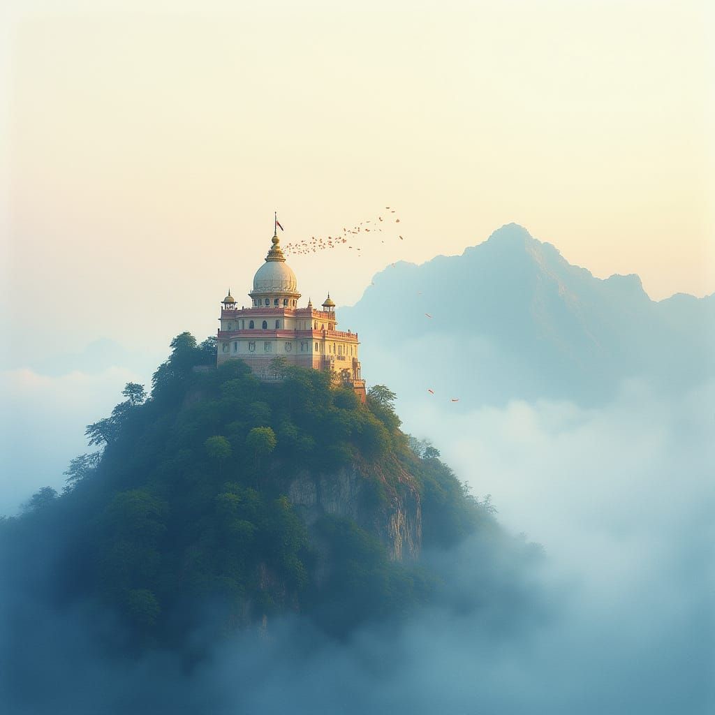 Vaishno Devi Temple: Watercolor Mountain Scene