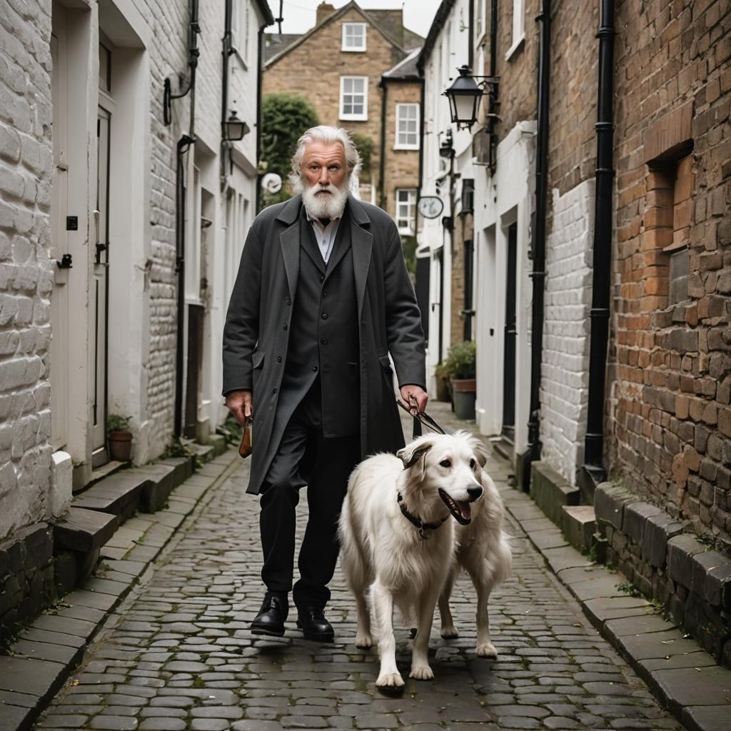 Aged Gentleman Strolls Past Cozy Pie Bakeries