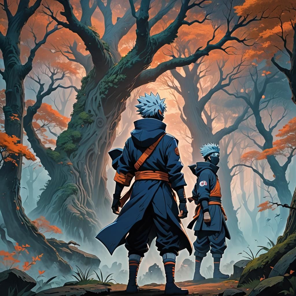 Kakashi Hatake and Obito Uchiha in a Dreamlike Landscape