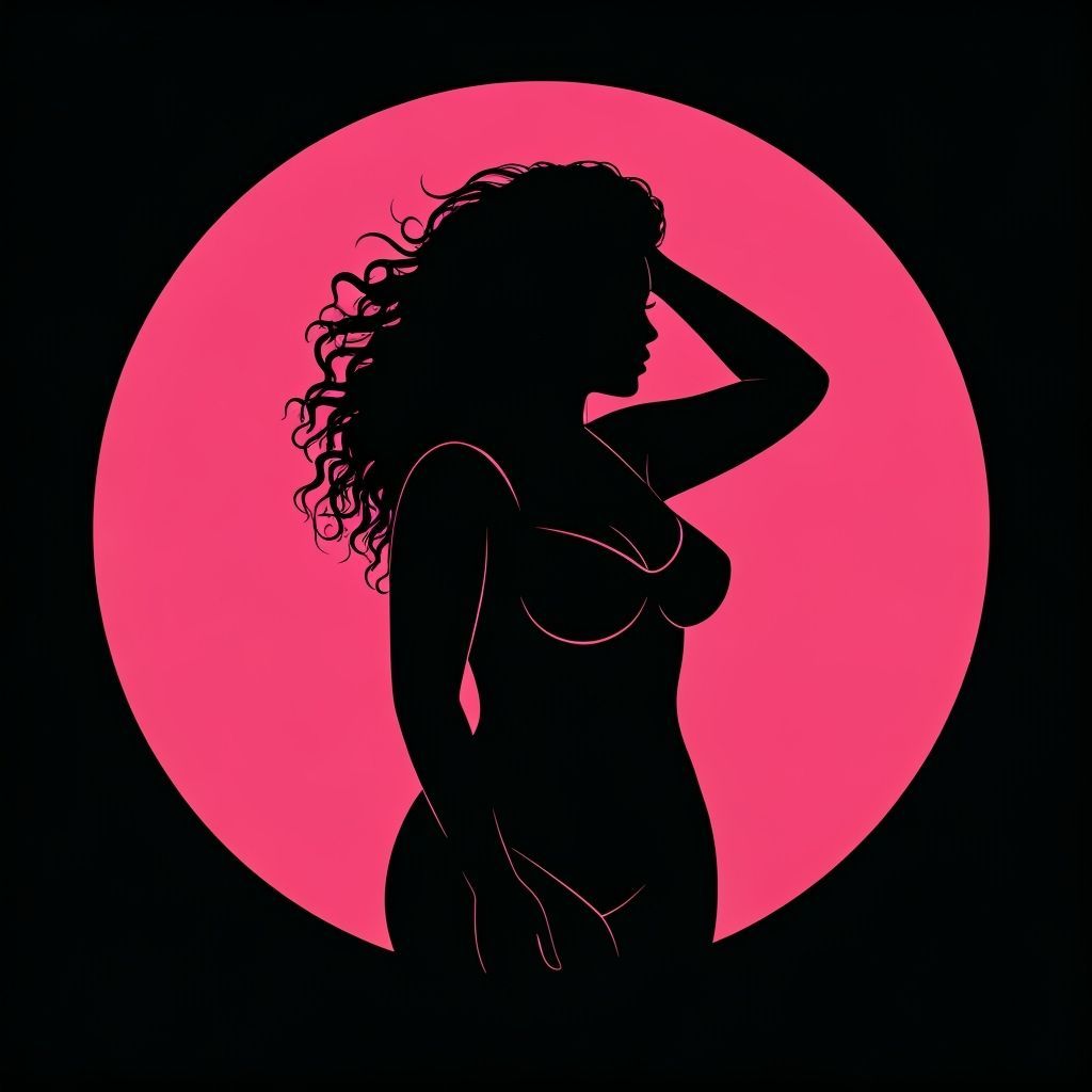 Pink Circle Silhouette of Woman Fixing Hair